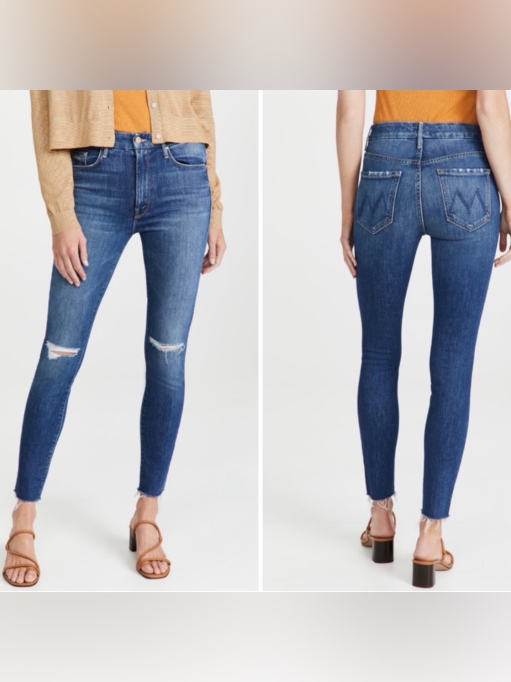 +Mother High Waisted Looker Ankle Fray Jeans Nature Tune Up Wash 27